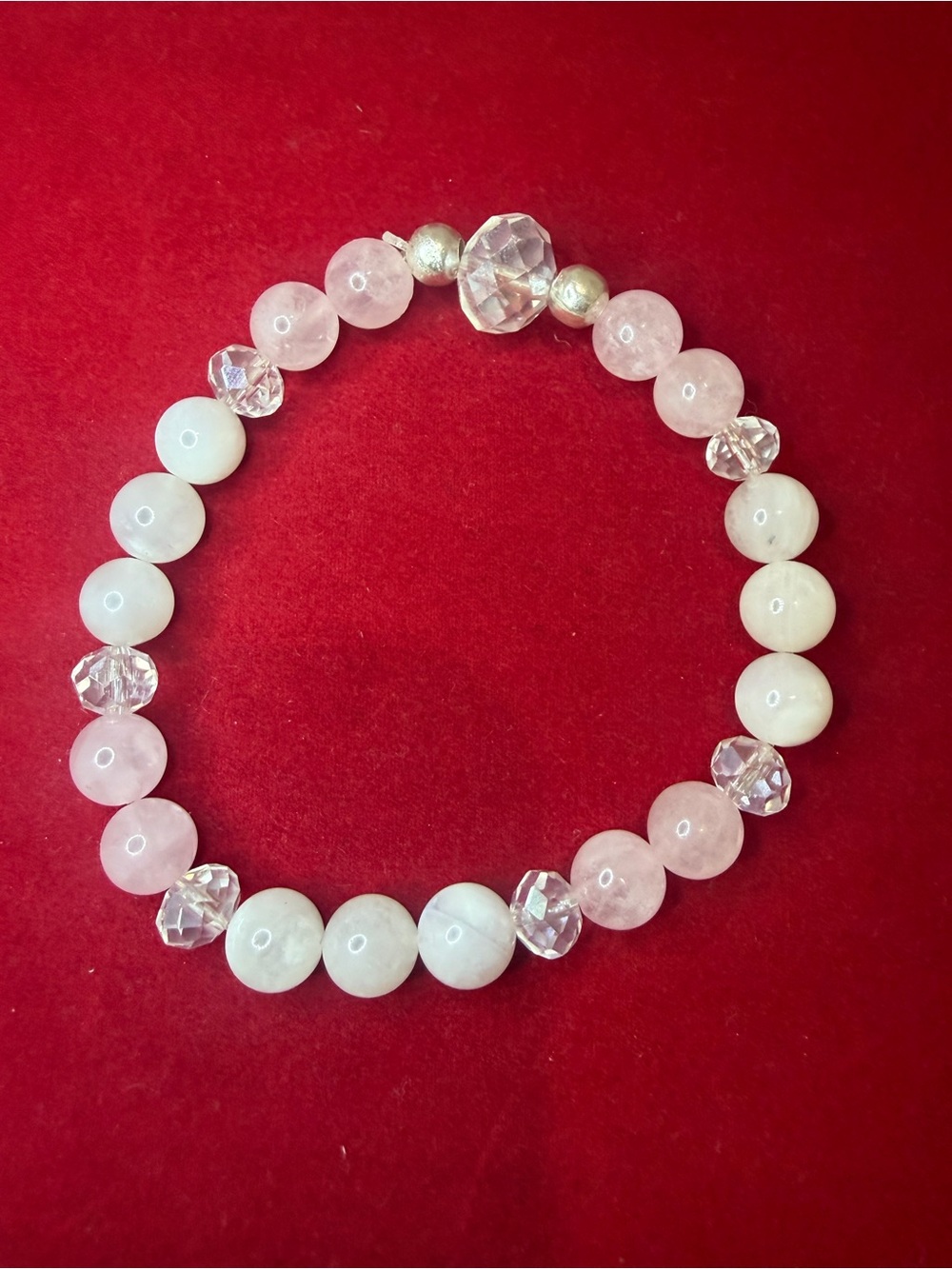 Delicate Pink Rose Quartz & Crystal Stretch Bracelet